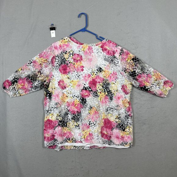CJ Banks Womens Pullover Blouse Sheer Pink Floral Plus Size 3X - Picture 2 of 13